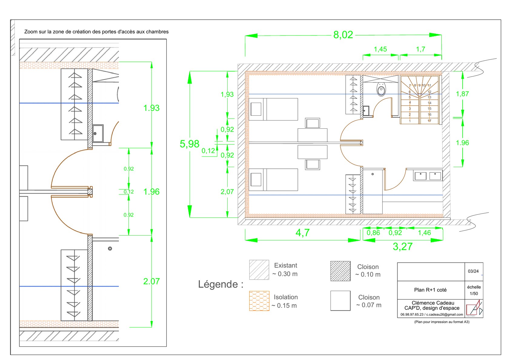 Plan coté de l'étage