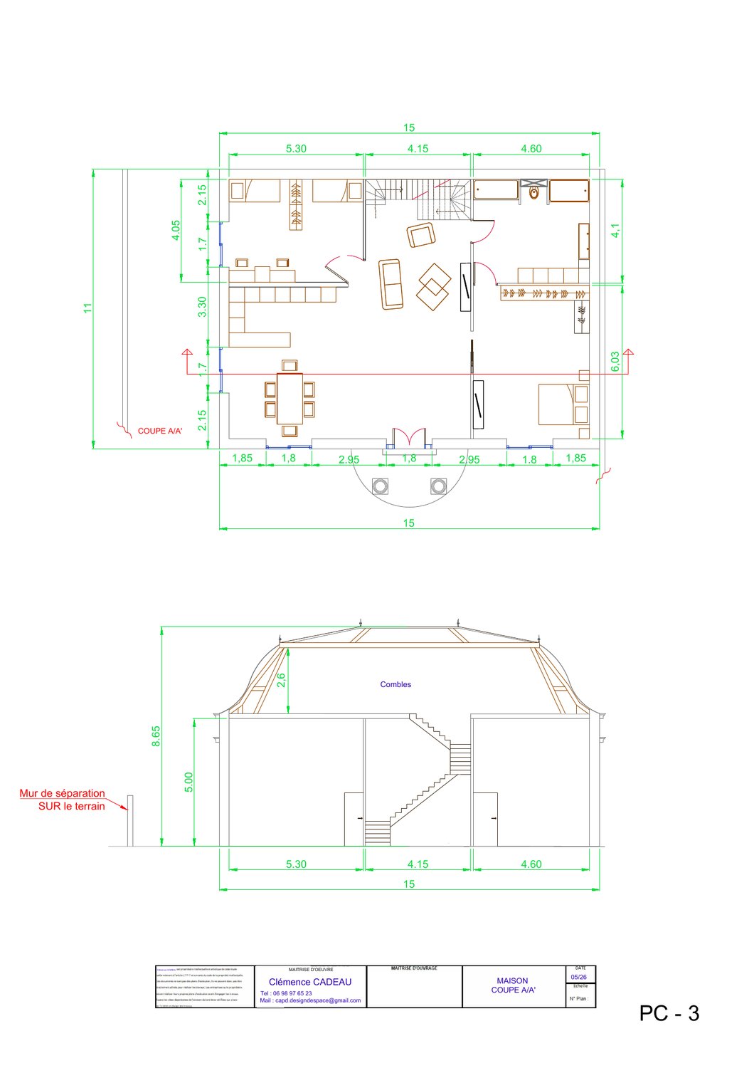 Plan de coupe du projet de maison